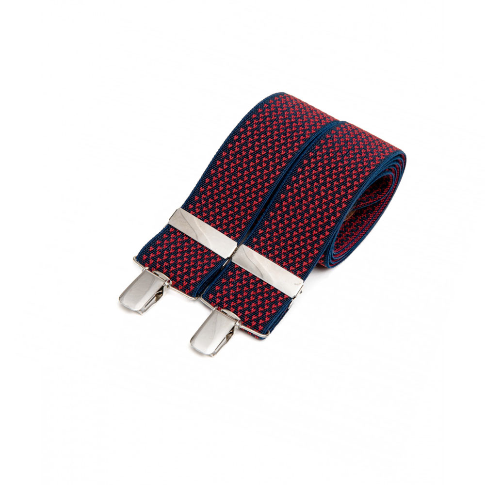 Bretelles larges à pinces - micro motifs rouge sur fond navy