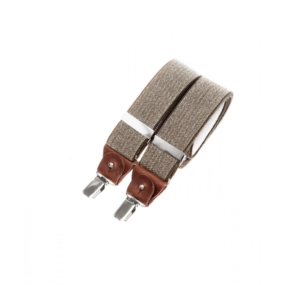 Bretelles larges à pinces et cuir - Khaki tweed